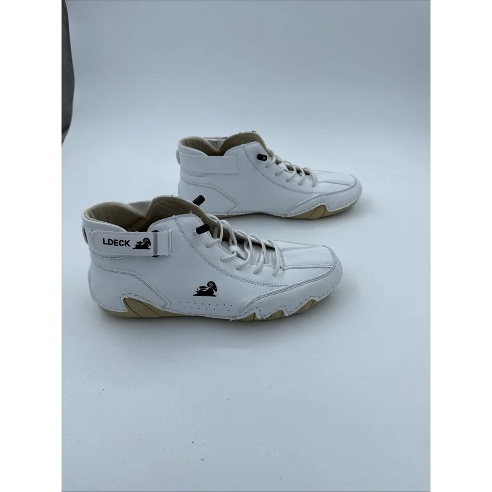 LDeck Hiking Shoes White Leather Waterproof Chukka Boots Outdoor Sz 38 Men 6.5